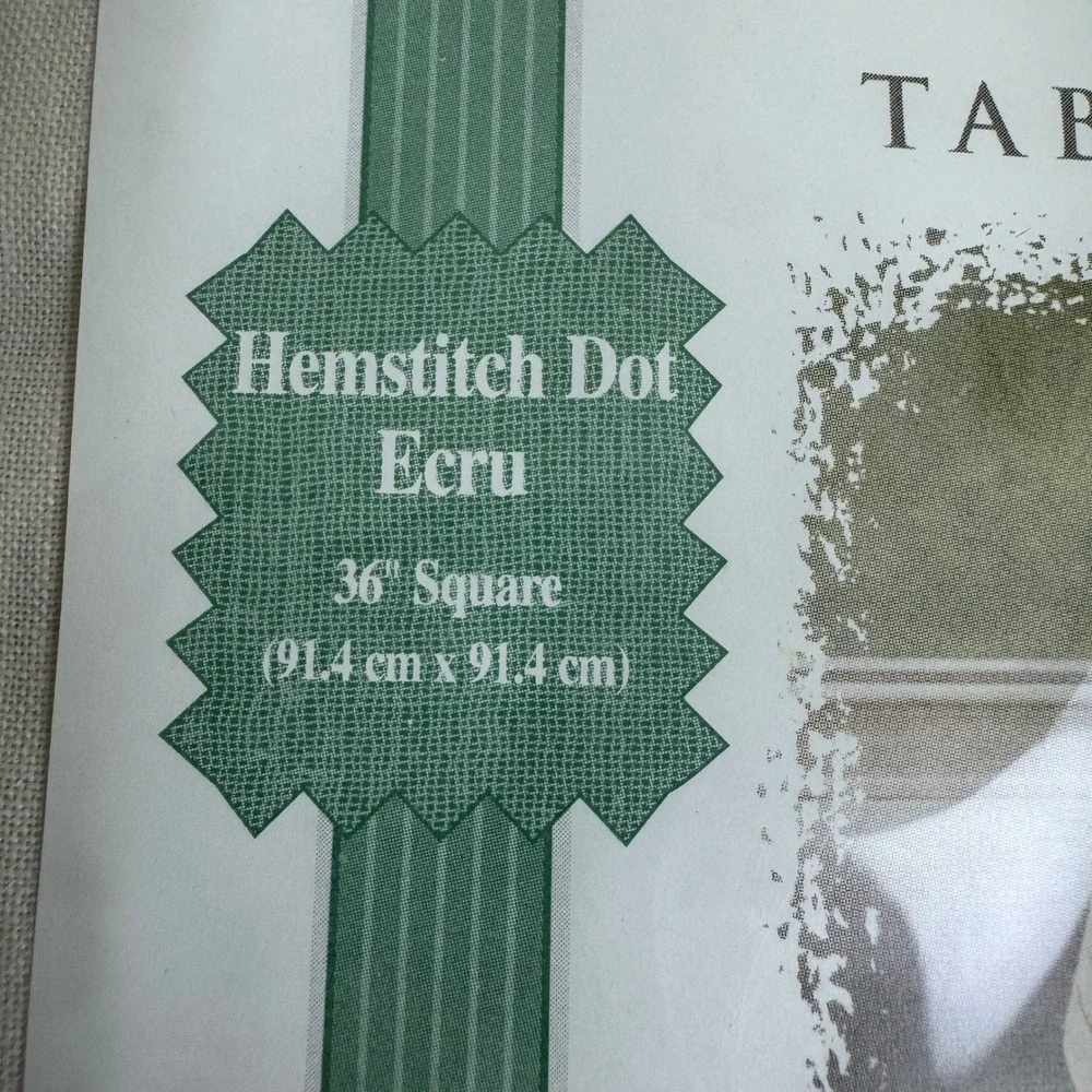 Furio Home‎ Hemstitch Dot Table Topper Ecru 36 Inch Square Cotton Ramie